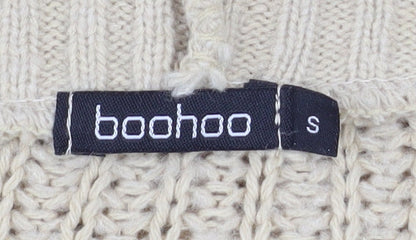Boohoo Women Beige Chunky Knit V-Neck Cardigan Size S
