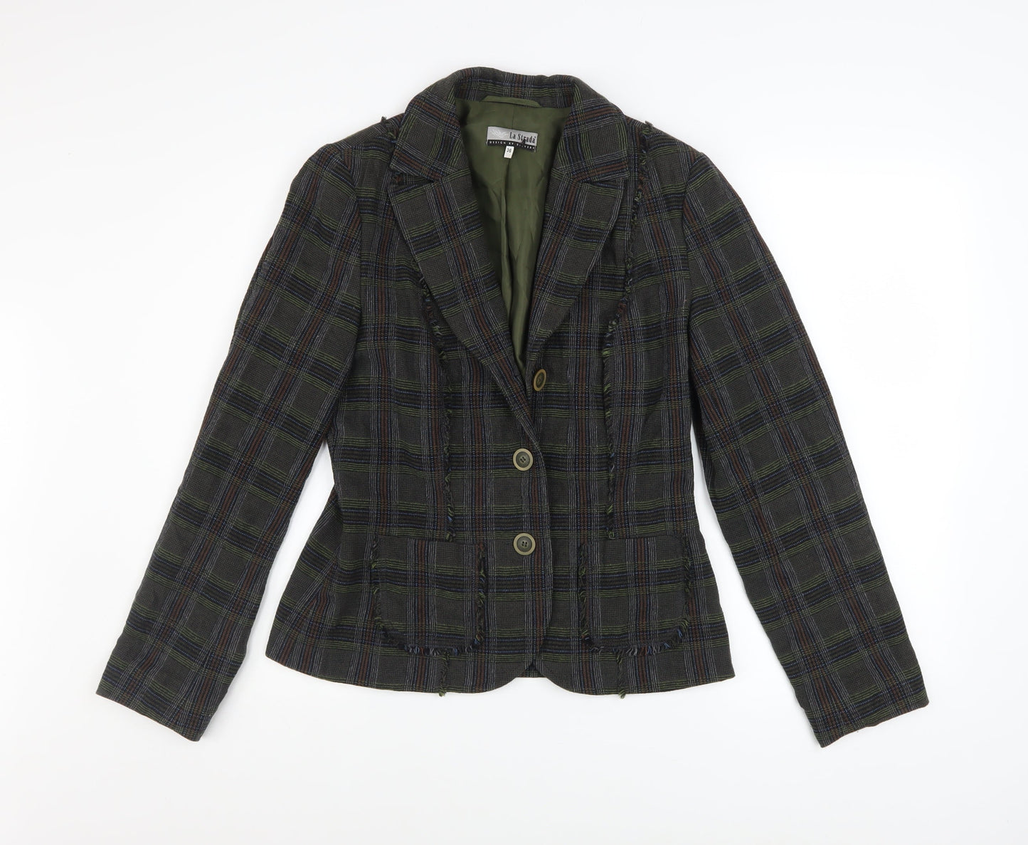 La Strada Women's Green Check Wool Blend Blazer Size 8