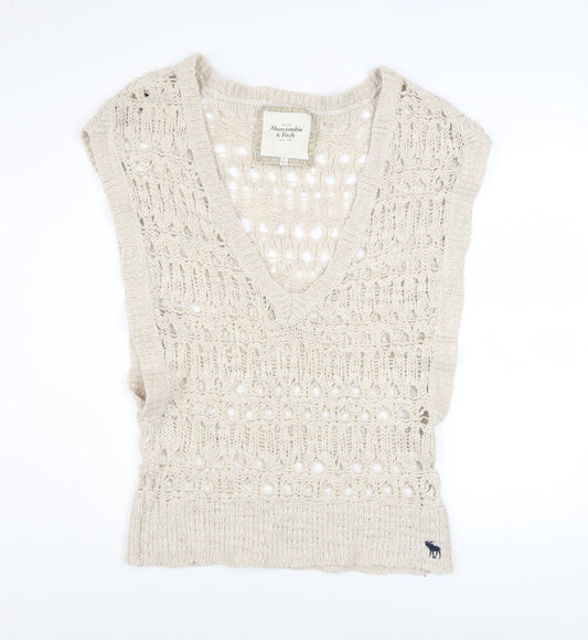 Abercrombie & Fitch Womens Beige Open-Knit Sleeveless Vest L