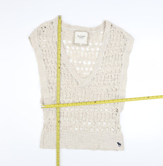 Abercrombie & Fitch Womens Beige Open-Knit Sleeveless Vest L