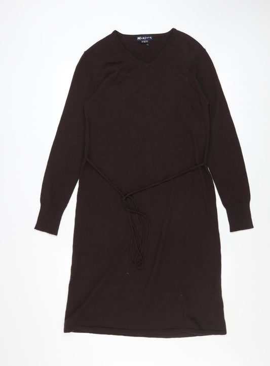 Monsoon Women’s Brown Wool Blend Long Sleeve Belted Jumper Dress Size 12