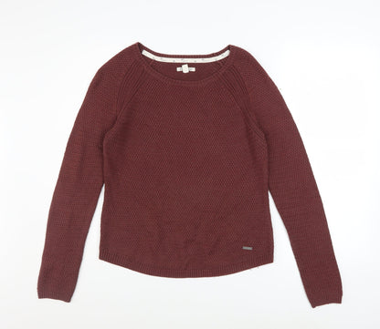 Billabong Womens Red Knit Pullover Jumper Size S Long Sleeve Crew Neck