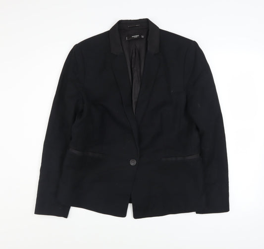 Mango Basics Women's Black Blazer UK 16 Single-Breasted Jacket