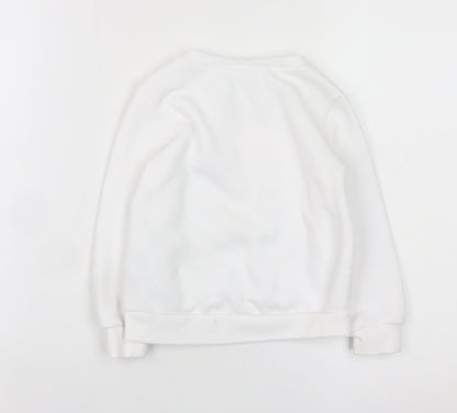 Nike Girls White Pink Logo Pullover Sweatshirt 2 Years Fleece Cotton Blend