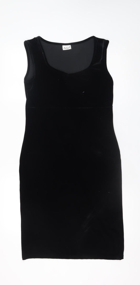 Select Women Black Velvet Bodycon Dress Size 14 Sleeveless Scoop Neck