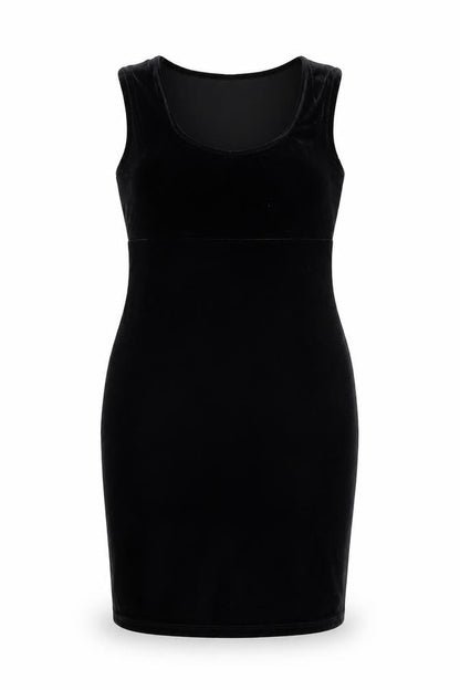 Select Women Black Velvet Bodycon Dress Size 14 Sleeveless Scoop Neck