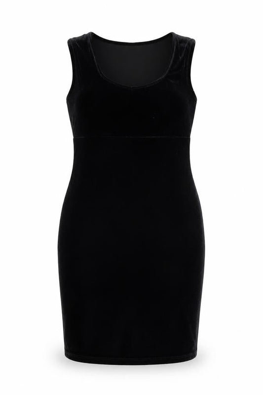 Select Women Black Velvet Bodycon Dress Size 14 Sleeveless Scoop Neck