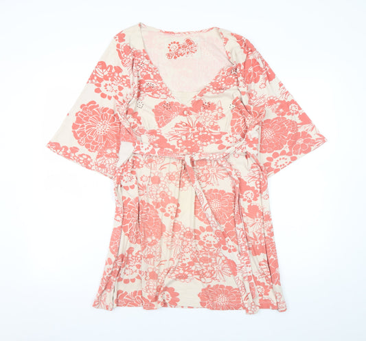 Evans Womens Pink Floral Cotton Wrap Dress Size 16