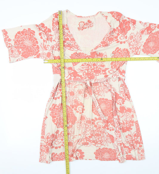 Evans Womens Pink Floral Cotton Wrap Dress Size 16