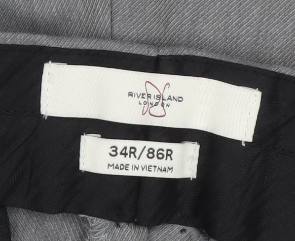 Mens UK Size 34R River Island Slim Fit Dress Pants Grey Trousers