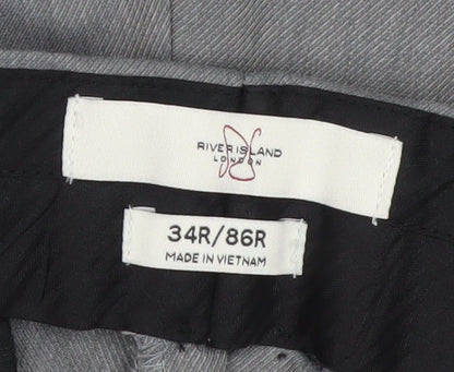 Mens UK Size 34R River Island Slim Fit Dress Pants Grey Trousers