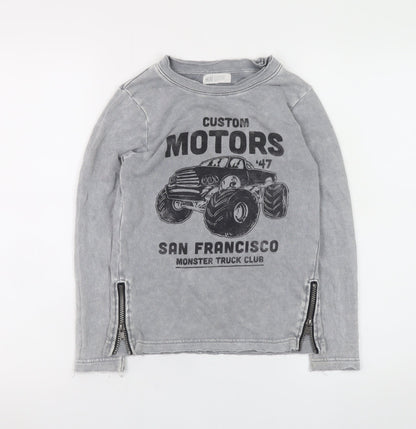 H&M Boys Grey Monster Truck Long Sleeve Sweatshirt 6-8 Years Zip Detail