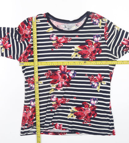 Tu Women Multicoloured Floral Stripe Cotton Long Sleeve T-Shirt Size 14