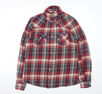Vanilla Star Men's Red Plaid Cotton Flannel Long Sleeve Shirt Size L