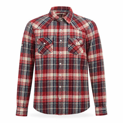 Vanilla Star Men's Red Plaid Cotton Flannel Long Sleeve Shirt Size L