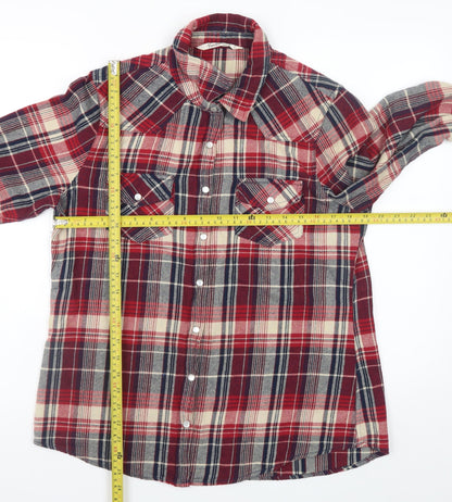Vanilla Star Men's Red Plaid Cotton Flannel Long Sleeve Shirt Size L
