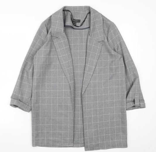 Primark Women's Grey Check Blazer Size 10 Regular Fit Mid-Length