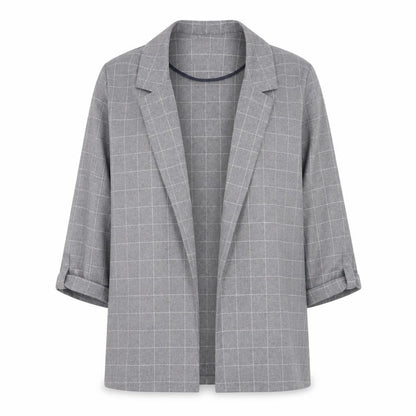 Primark Women's Grey Check Blazer Size 10 Regular Fit Mid-Length