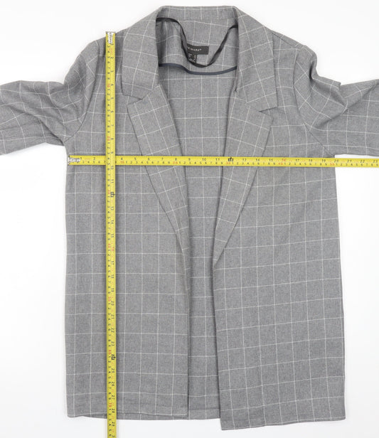 Primark Women's Grey Check Blazer Size 10 Regular Fit Mid-Length
