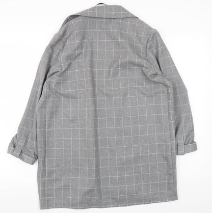 Primark Women's Grey Check Blazer Size 10 Regular Fit Mid-Length