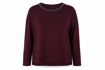 Primark Women's Purple Beaded Neck Long Sleeve Knit Blouse Size L