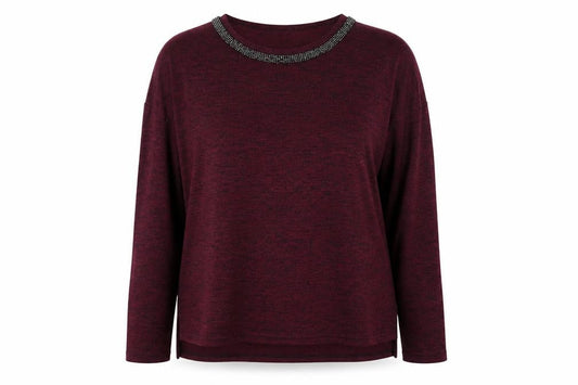 Primark Women's Purple Beaded Neck Long Sleeve Knit Blouse Size L