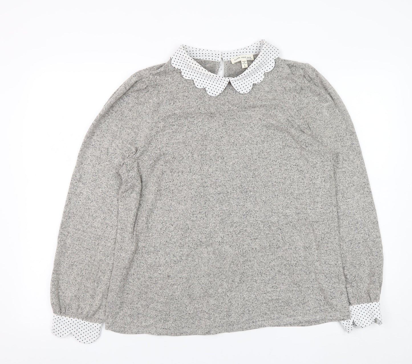 Womens UK Size L Faith and Joy Grey Basic Blouse