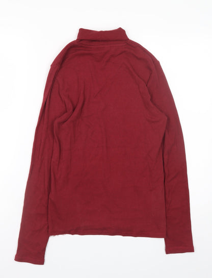 Marks and Spencer Womens Red Roll Neck Long Sleeve Cotton Blend Top UK 10