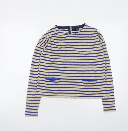 Marks and Spencer Girls Beige Blue Striped Long Sleeve T-Shirt 11-12 Years