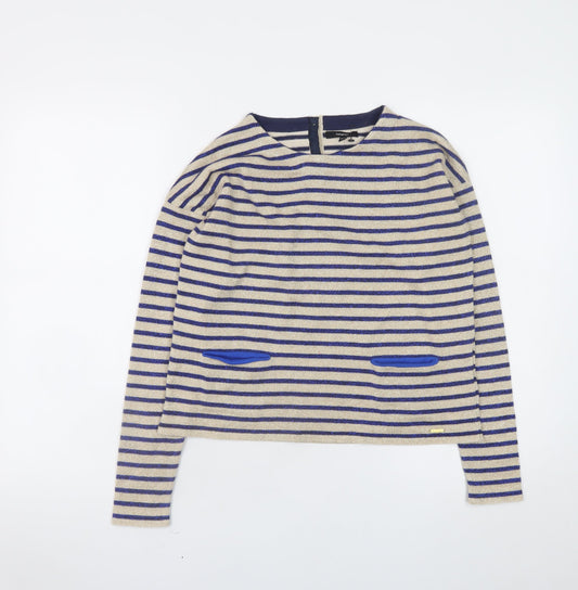 Marks and Spencer Girls Beige Blue Striped Long Sleeve T-Shirt 11-12 Years