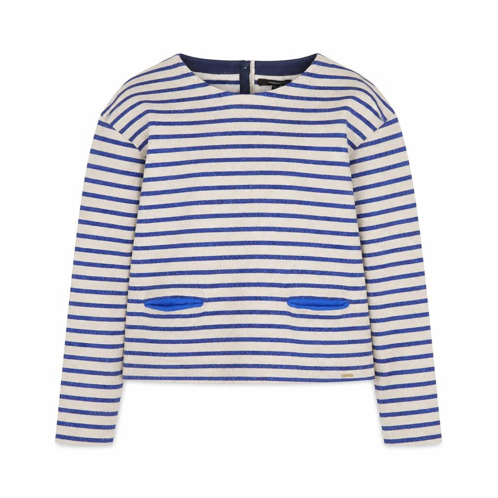 Front view of Marks & Spencer girls’ beige blue striped long sleeve t-shirt 11-12 years