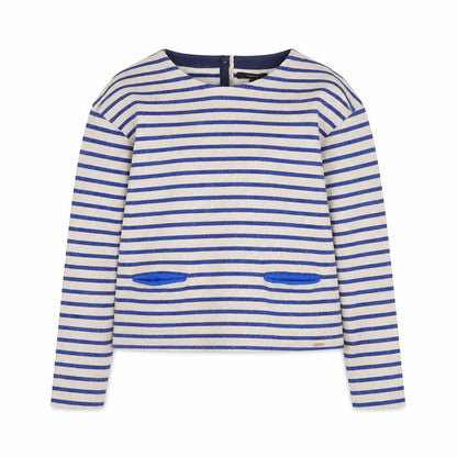 Front view of Marks & Spencer girls’ beige blue striped long sleeve t-shirt 11-12 years