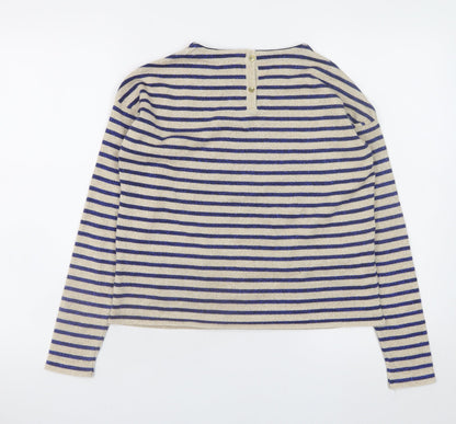Marks and Spencer Girls Beige Blue Striped Long Sleeve T-Shirt 11-12 Years