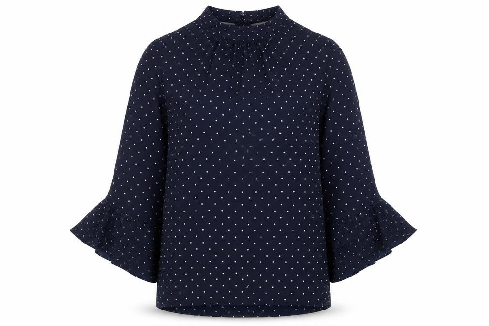 H&M Womens Blue Polka Dot High Neck Tunic Blouse Size 8