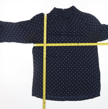 H&M Womens Blue Polka Dot High Neck Tunic Blouse Size 8