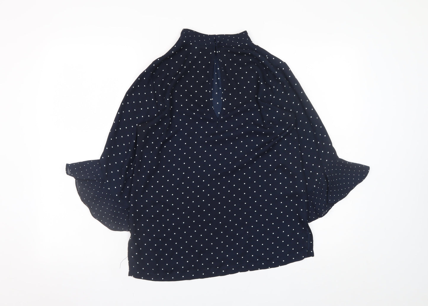 H&M Womens Blue Polka Dot High Neck Tunic Blouse Size 8