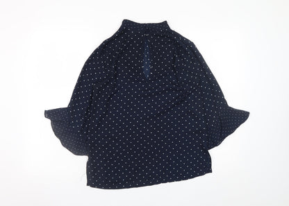 H&M Womens Blue Polka Dot High Neck Tunic Blouse Size 8