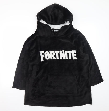 Fortnite Boys Black Fleece Hooded Robe One Size Winter Nightwear