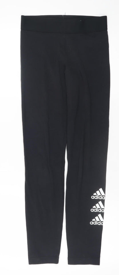 Adidas Girls Black 13-14 Years Ankle Leggings Stretch Cotton Blend