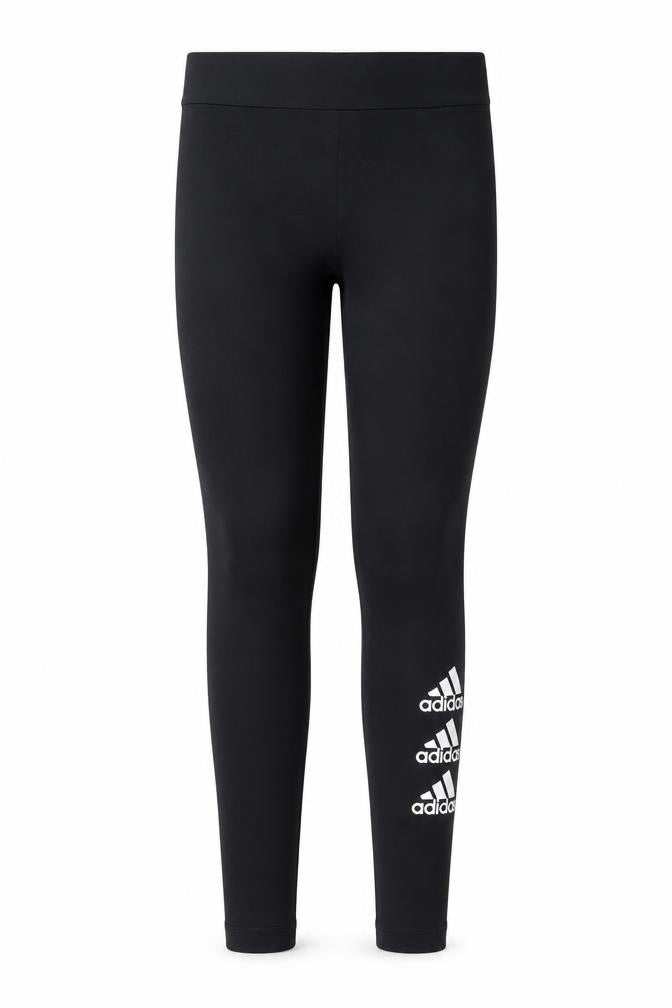 Front view of Adidas girls’ black 13-14 years ankle leggings stretch cotton blend