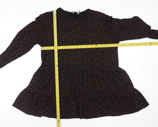 New Look Women’s Black Animal Print Tunic Blouse Size 10 Long Sleeve
