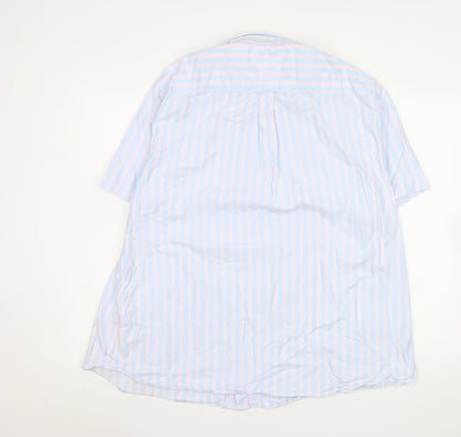Marks and Spencer Men's Blue Pink Striped Short Sleeve Button-Up Shirt 3XL