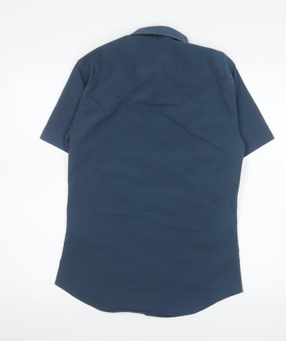 Topman Men's Blue Slim Fit Short Sleeve Button-Up Shirt Size S