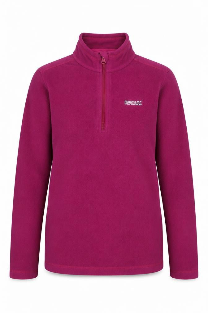 Front view of Regatta girls’ pink fleece 1/4 zip pullover sweatshirt, size 13, years