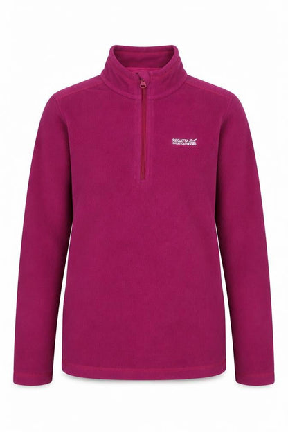 Front view of Regatta girls’ pink fleece 1/4 zip pullover sweatshirt, size 13, years