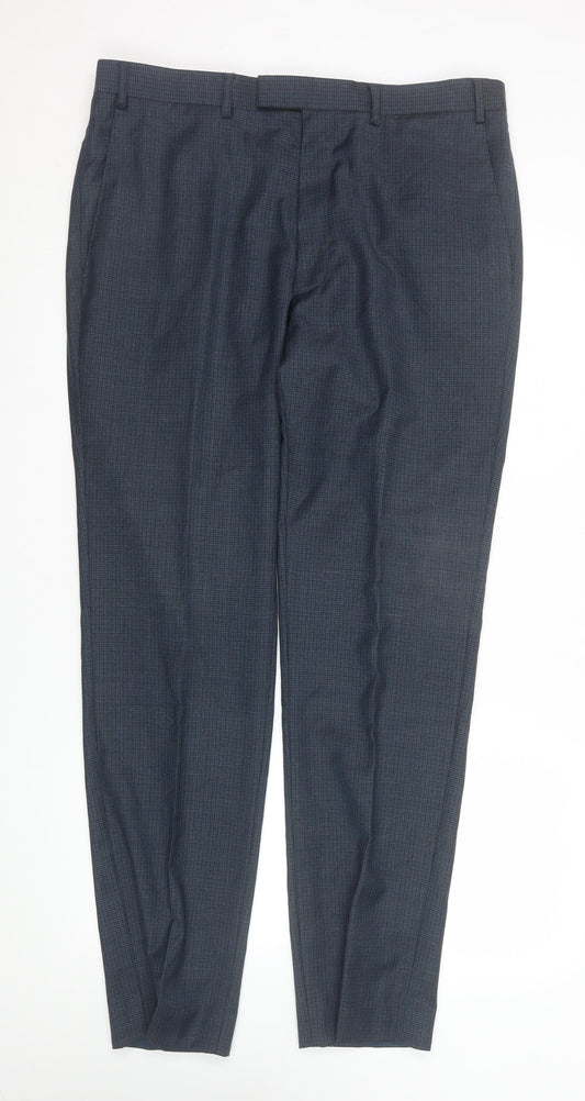 Mens UK Size L Kin by John Lewis Regular Fit Dress Pants Blue Trousers
