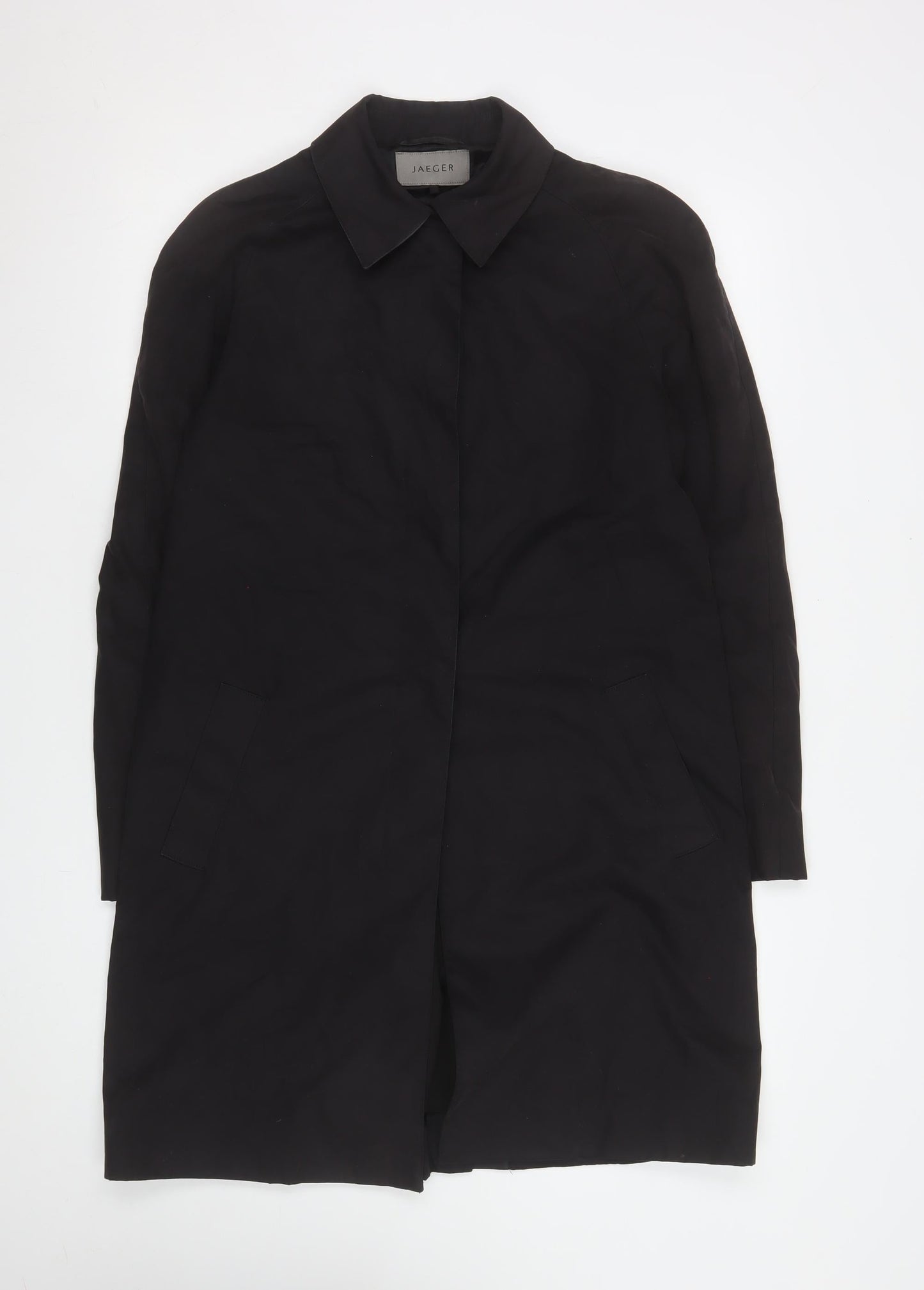Jaeger Women Black Mid-Length Coat UK 12 Cotton Blend Classic Style