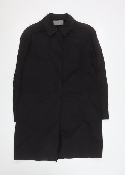 Jaeger Women Black Mid-Length Coat UK 12 Cotton Blend Classic Style