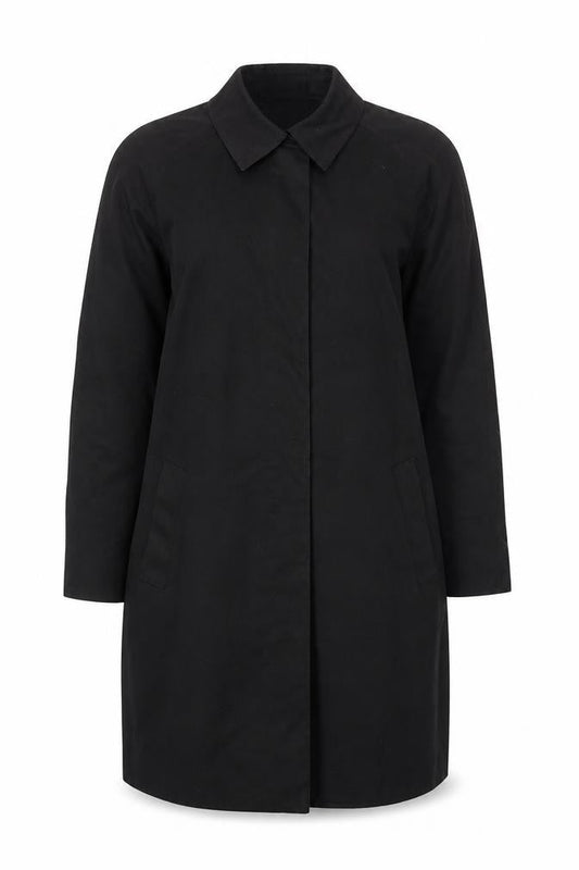 Jaeger Women Black Mid-Length Coat UK 12 Cotton Blend Classic Style