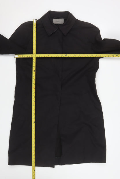 Jaeger Women Black Mid-Length Coat UK 12 Cotton Blend Classic Style
